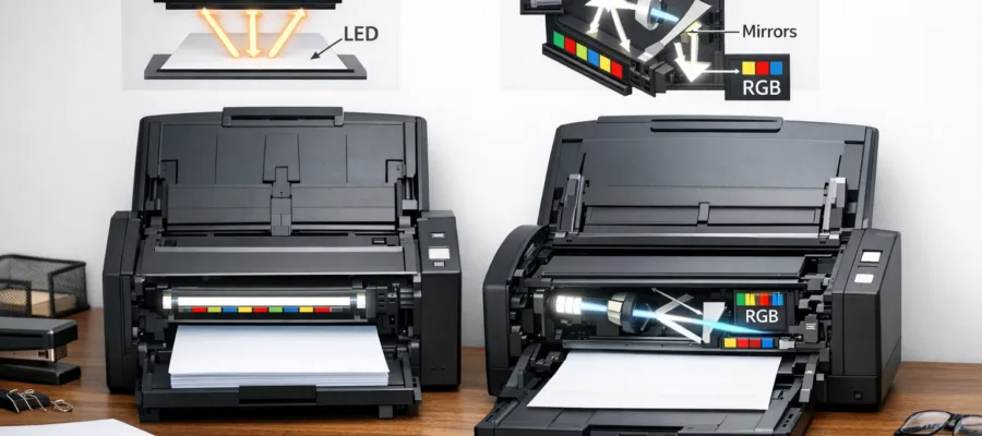 Dokumentenscanner Sensortypen erklaert: CIS vs CCD-LED