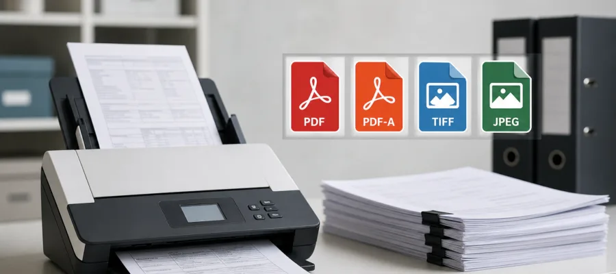 Dokumentenscanner Dateiformate: PDF, PDF-A, TIFF und JPEG im Vergleich